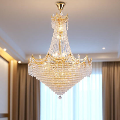 Clear And Gold Empire Multi Light and Metal Crystal Glass Dimmable Chandelier HomeRoots
