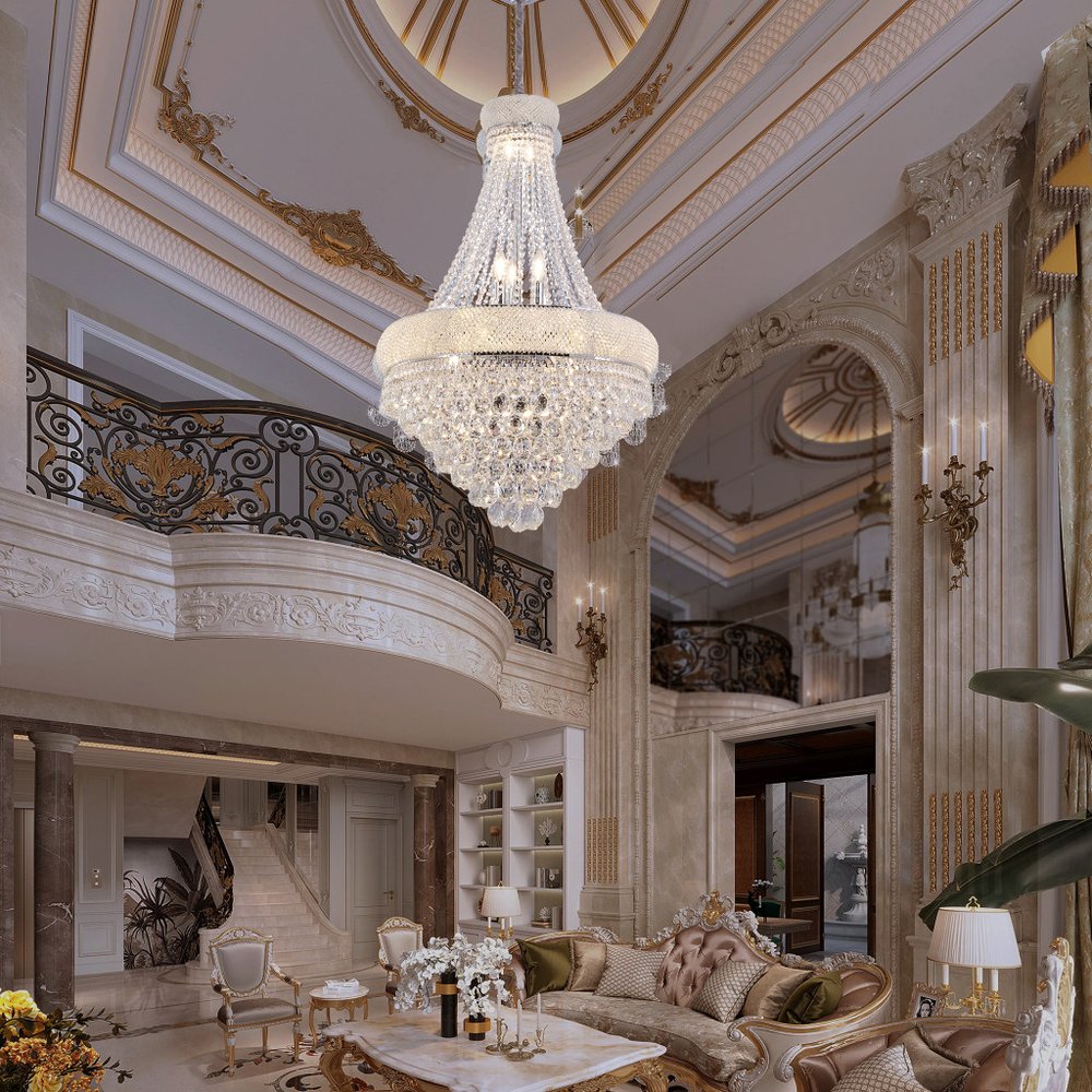 Clear And Silver Empire Multi Light Crystal and Metal Dimmable Chandelier HomeRoots