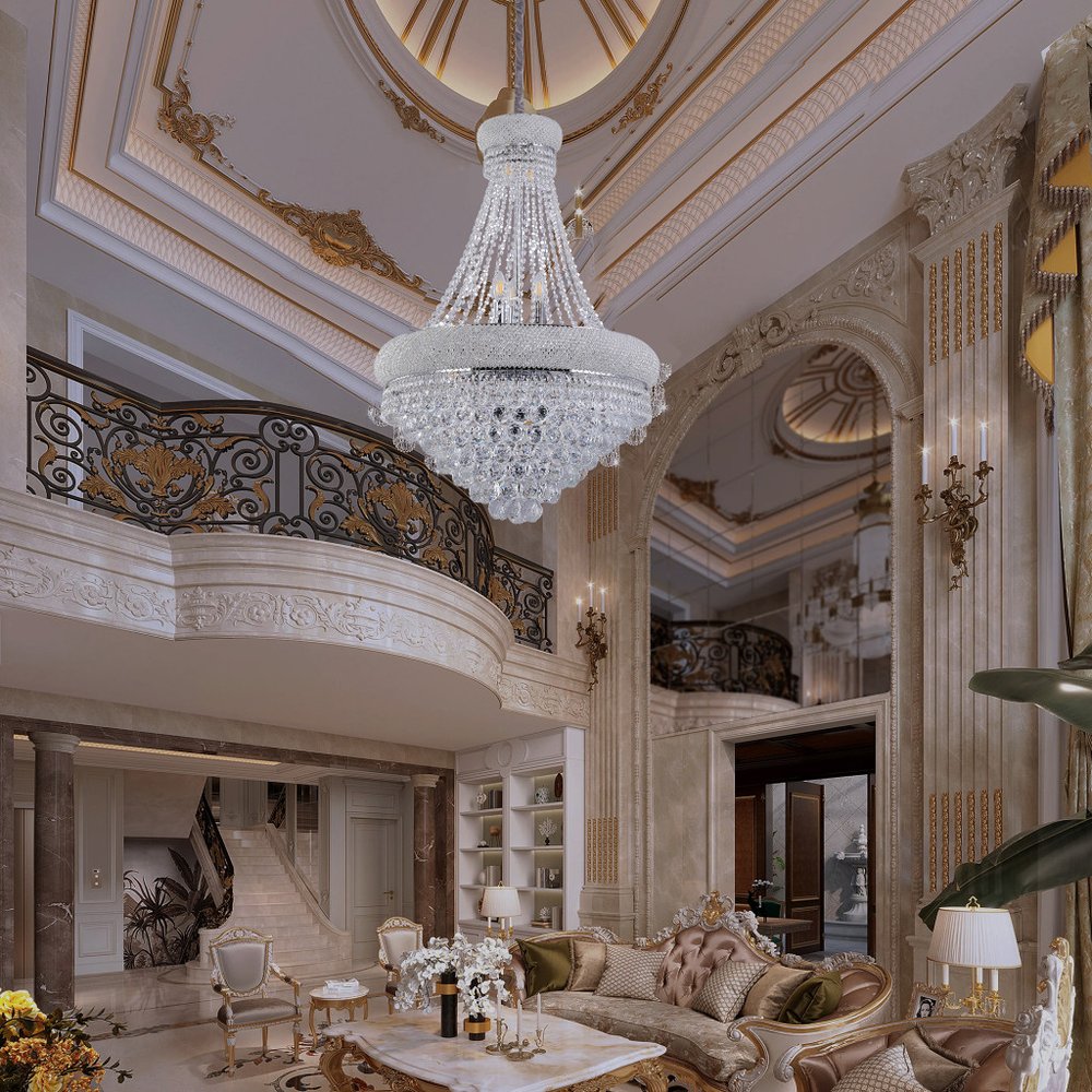 Clear And Silver Empire Multi Light Crystal and Metal Dimmable Chandelier HomeRoots