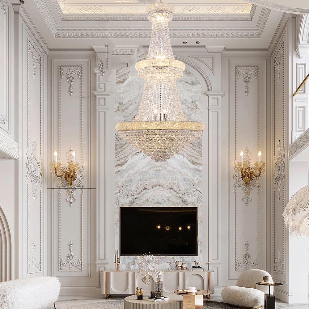 Clear And Silver Empire Multi Light Crystal and Metal Dimmable Chandelier HomeRoots