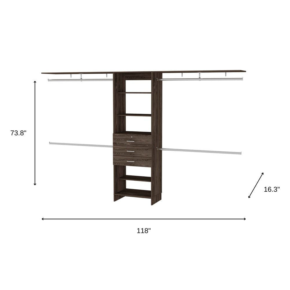 118" Dark Brown Wood Closet System HomeRoots