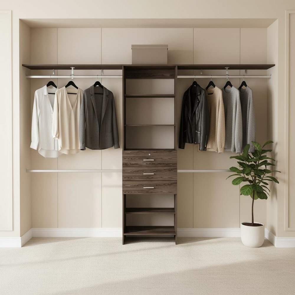 118" Dark Brown Wood Closet System HomeRoots