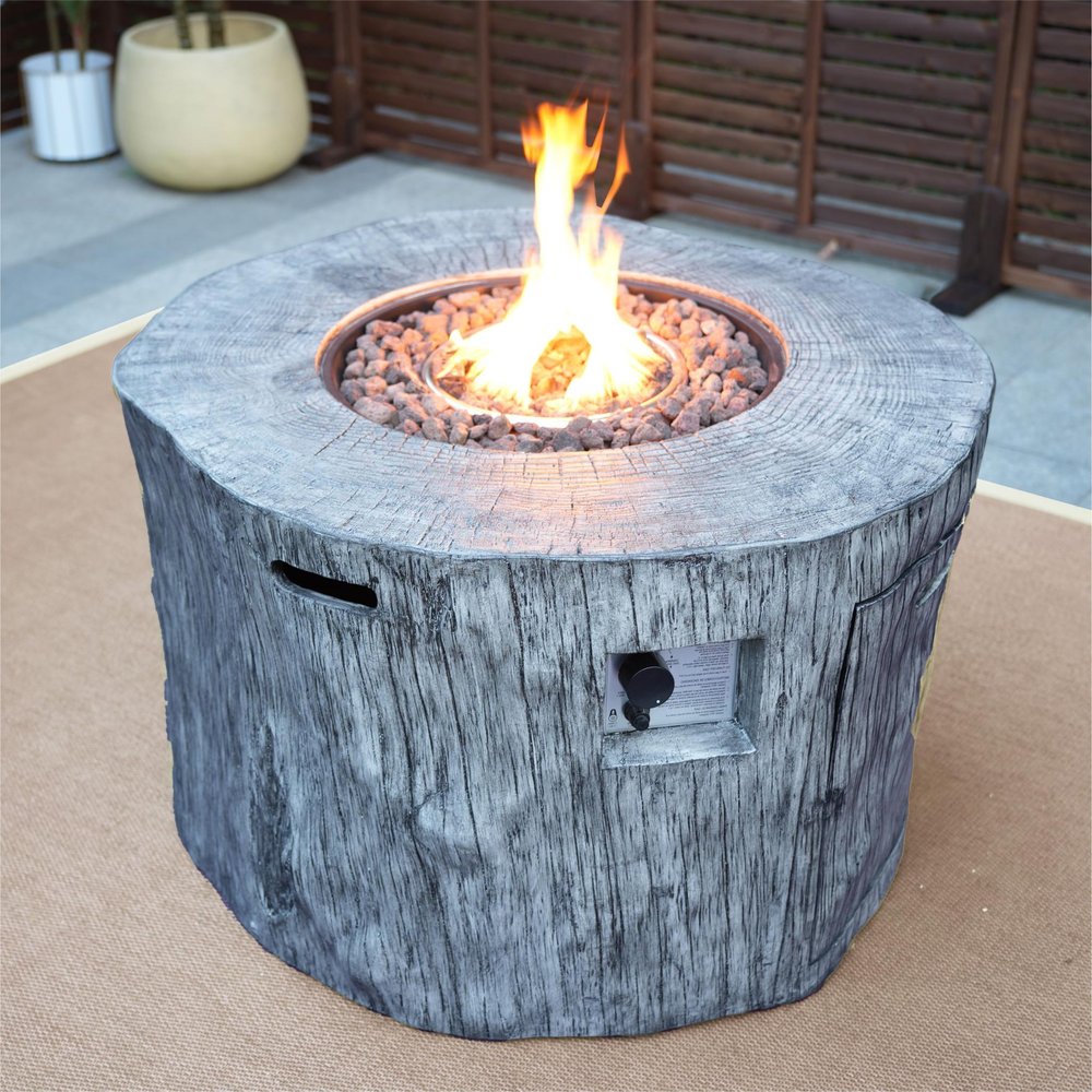 50000 BTU 40" Gray Aluminum Natural Gas Round Fire Pit Table With Cover HomeRoots