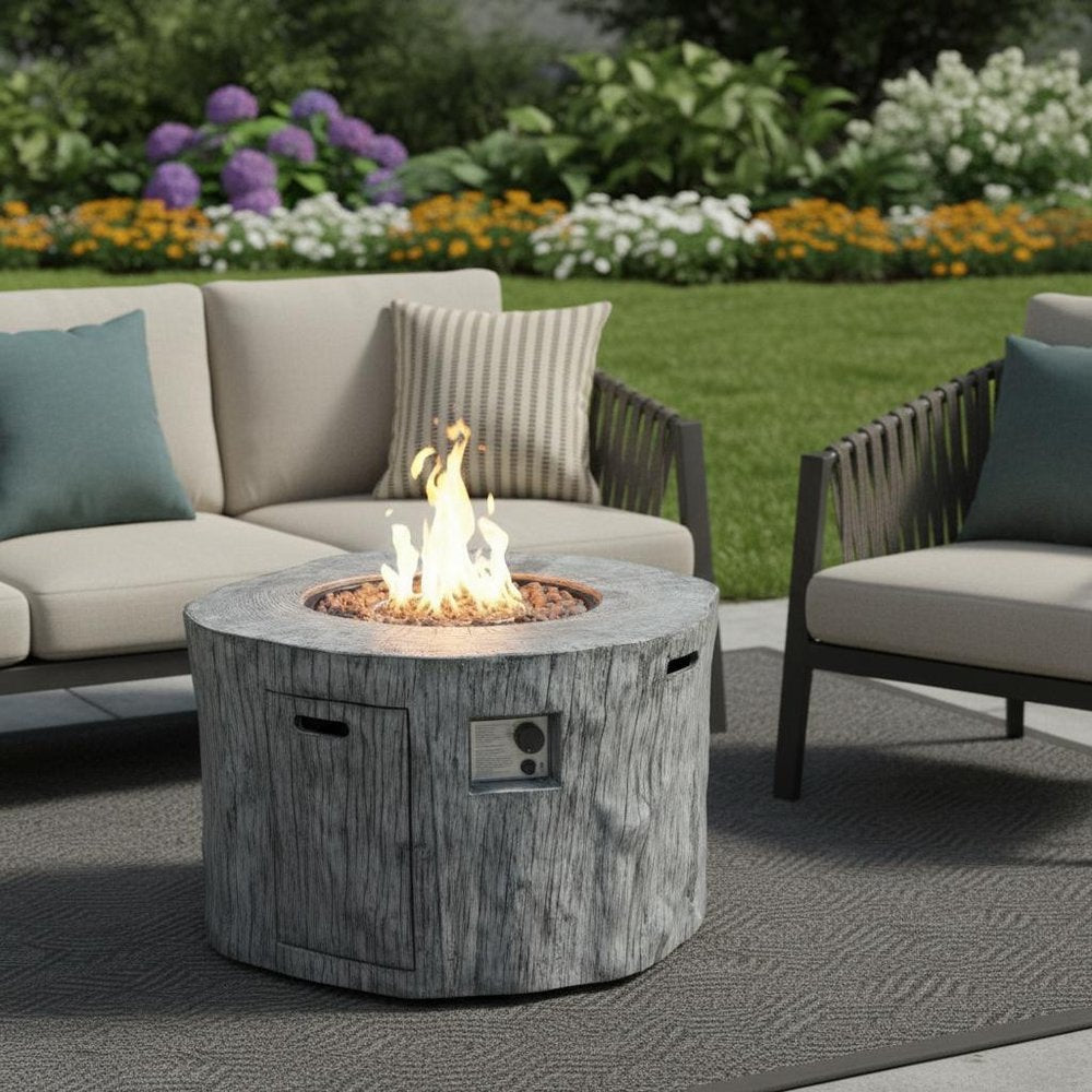 50000 BTU 40" Gray Aluminum Natural Gas Round Fire Pit Table With Cover HomeRoots