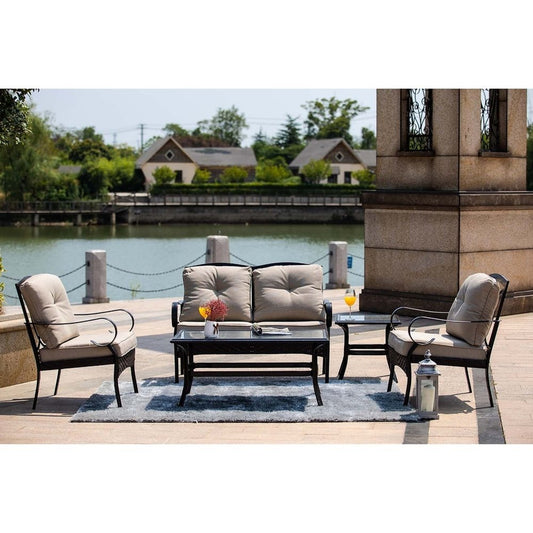 21" Black Metal Glass And Faux Wicker Outdoor Side Table HomeRoots
