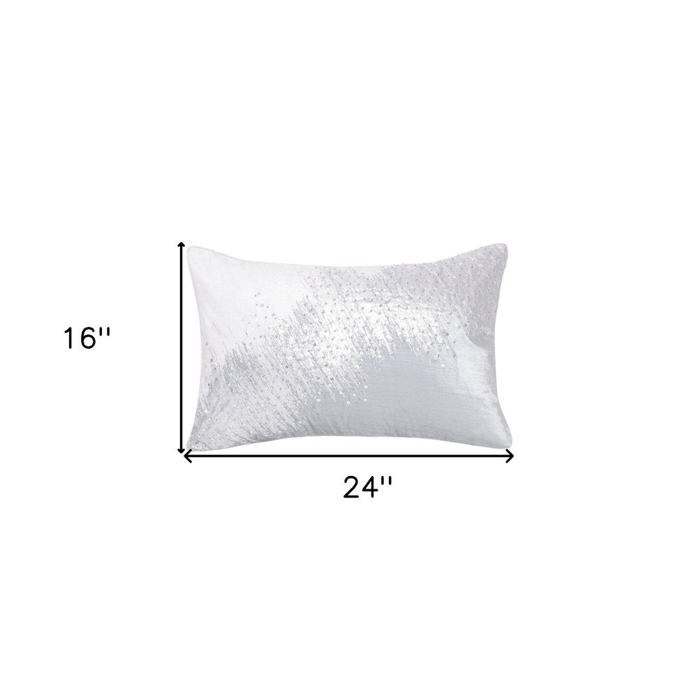 16" X 24" Ivory Abstract Polyester Zippered Pillow With Beads HomeRoots