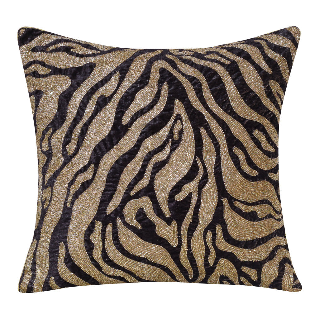 20" X 20" Gold Safari Animals Abstract Polyester Zippered Pillow With Beads FurniFindUSA