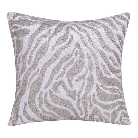 20" X 20" Ivory Safari Animals Abstract Polyester Zippered Pillow With Beads