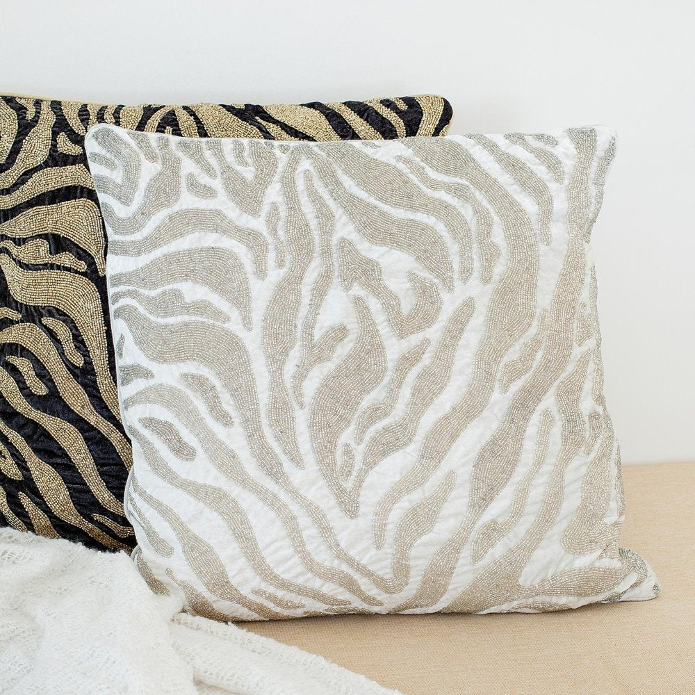 20" Ivory Safari Animals Abstract Throw Pillow with Beads HomeRoots
