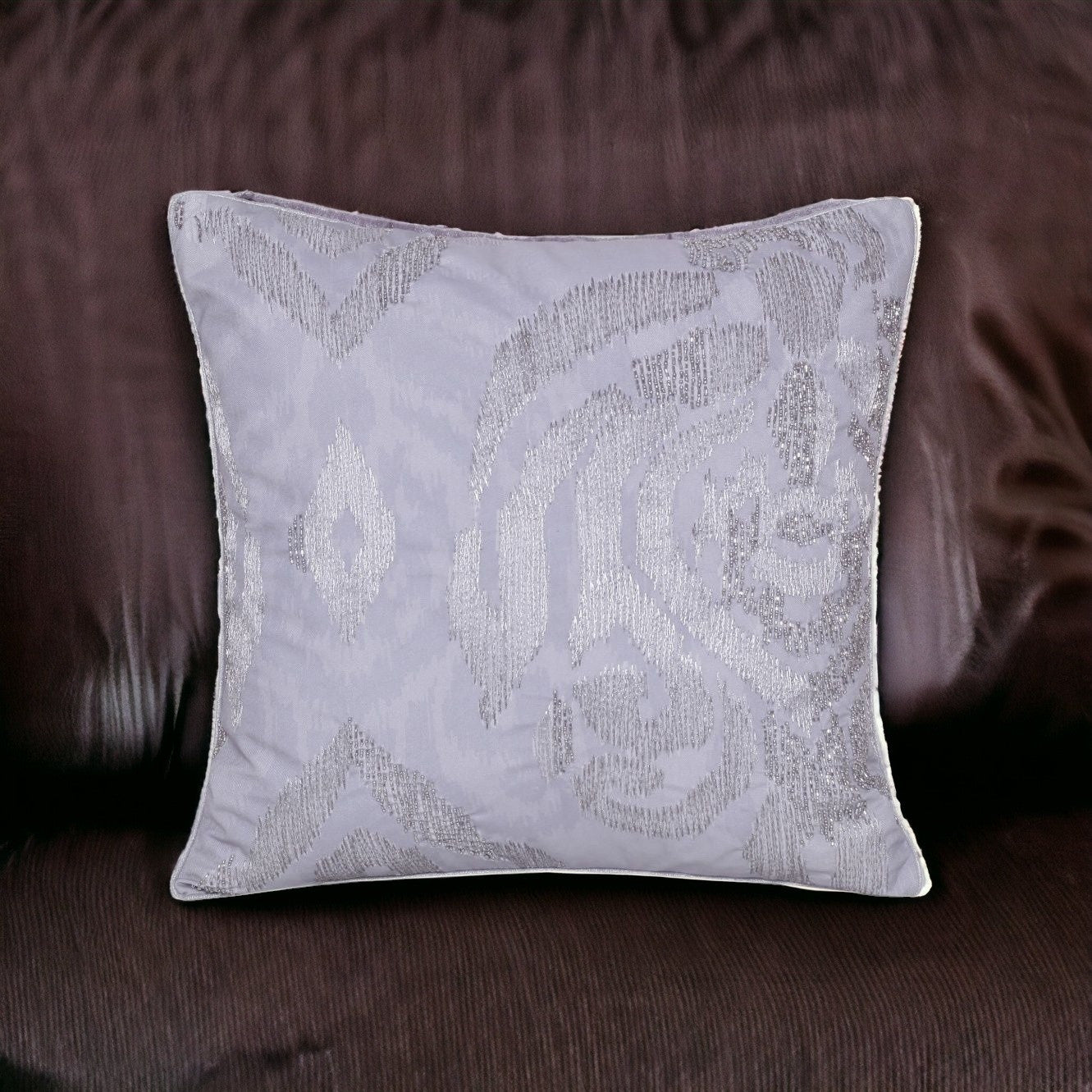 20" X 20" Silver Striped Polyester Zippered Pillow With Beads FurniFindUSA