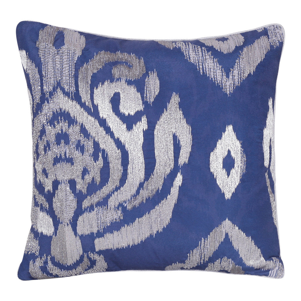 20" X 20" Blue Geometric Polyester Zippered Pillow With Beads FurniFindUSA