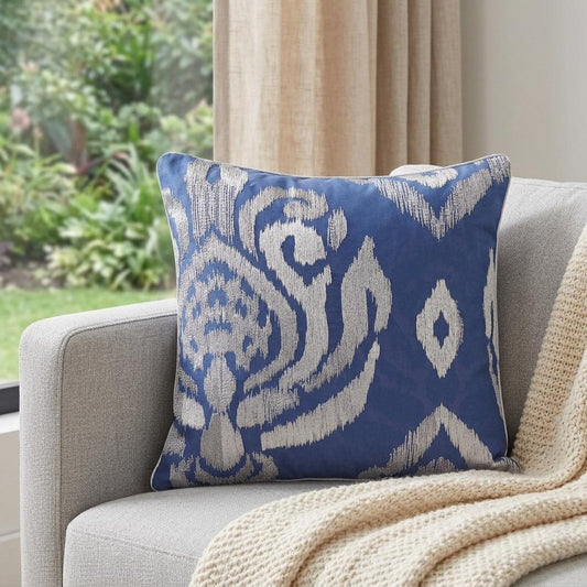 20" Blue Geometric Throw Pillow with Beads