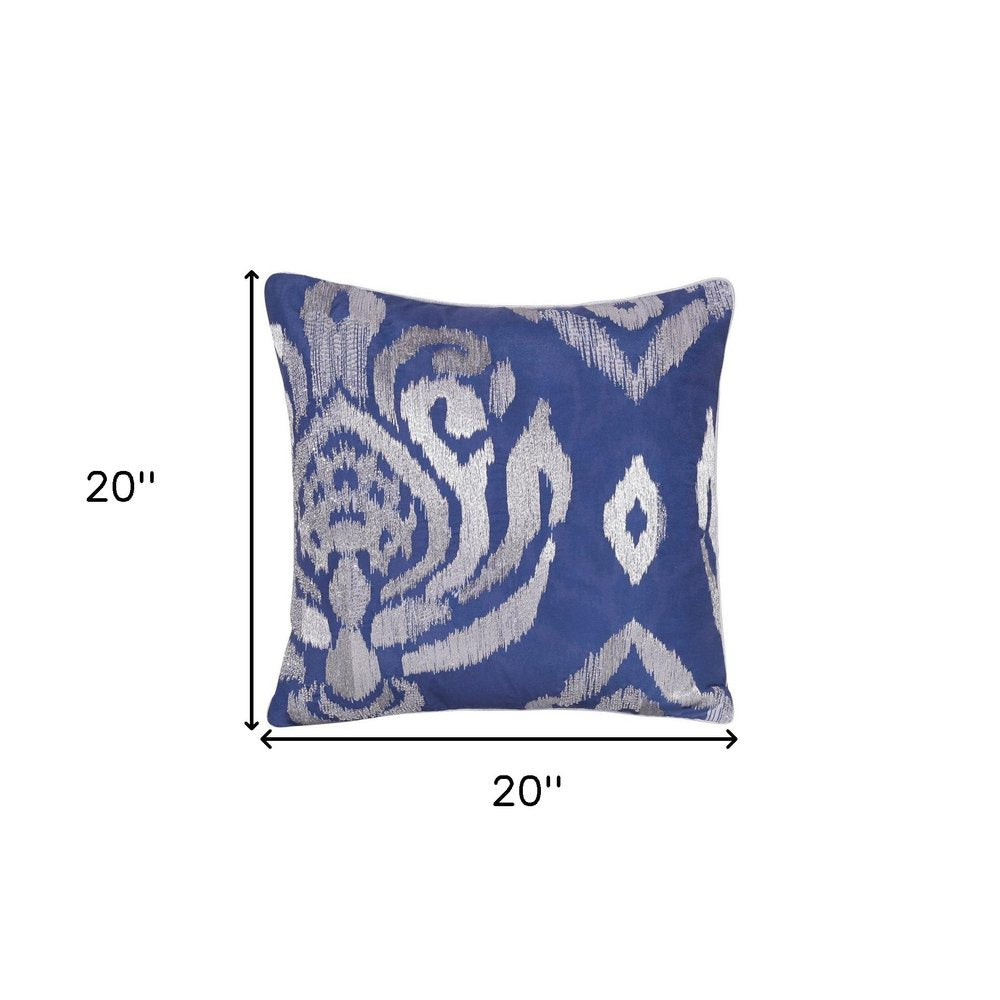 20" Blue Geometric Throw Pillow with Beads HomeRoots