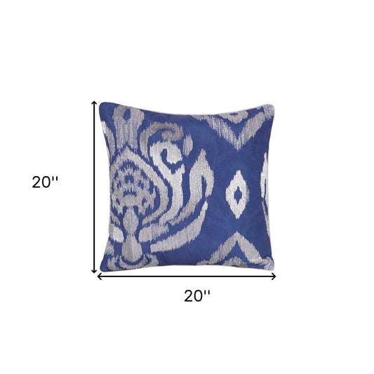20" Blue Geometric Throw Pillow with Beads