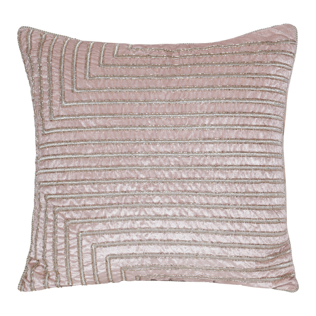 20" X 20" Pink Geometric Polyester Zippered Pillow With Beads FurniFindUSA