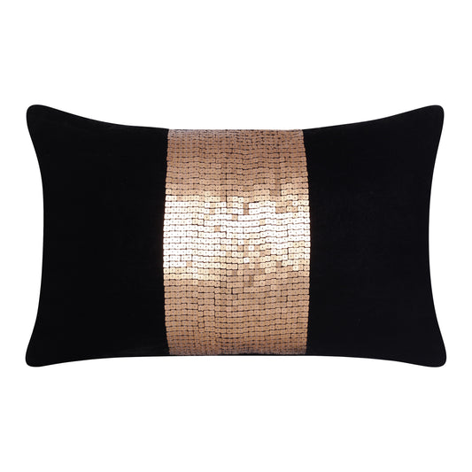 16" X 24" Black Striped Polyester Zippered Pillow With Beads