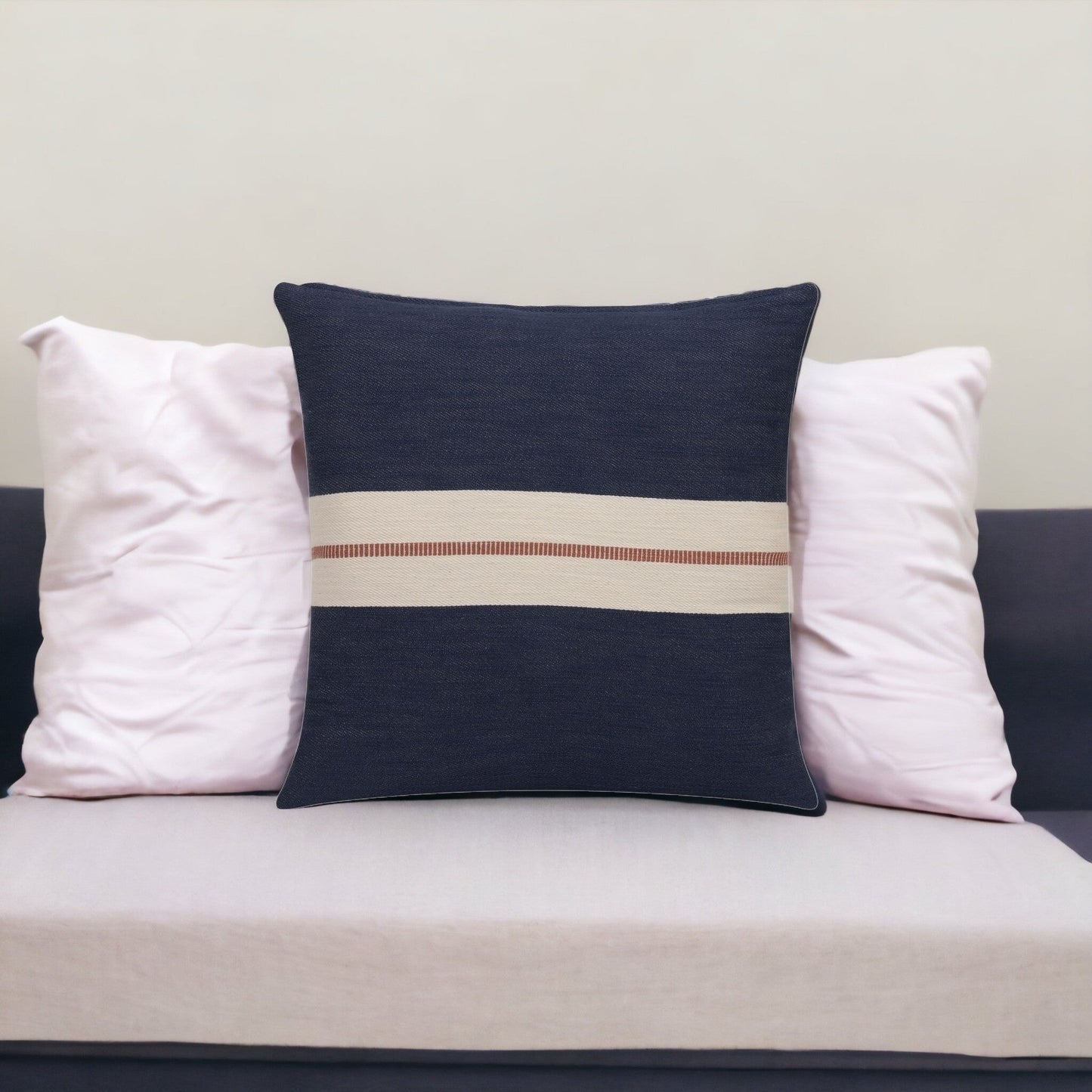 24" X 24" Blue Striped Cotton Zippered Pillow FurniFindUSA