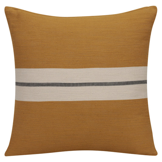 20" X 20" Yellow Striped Cotton Zippered Pillow