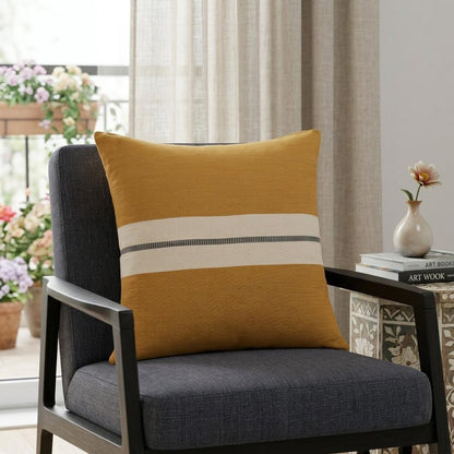 20" X 20" Yellow Striped Cotton Zippered Pillow HomeRoots