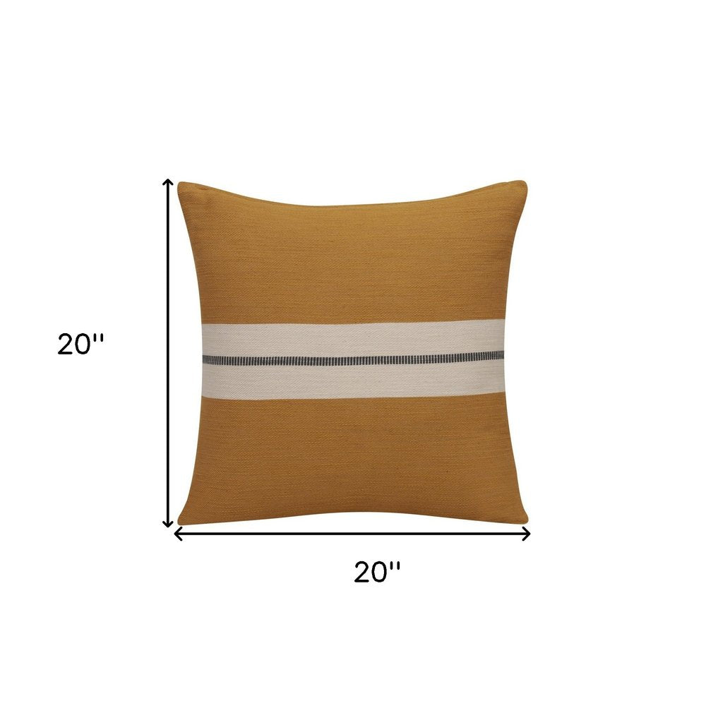 20" X 20" Yellow Striped Cotton Zippered Pillow — view 7