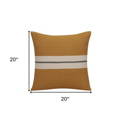 20" X 20" Yellow Striped Cotton Zippered Pillow HomeRoots