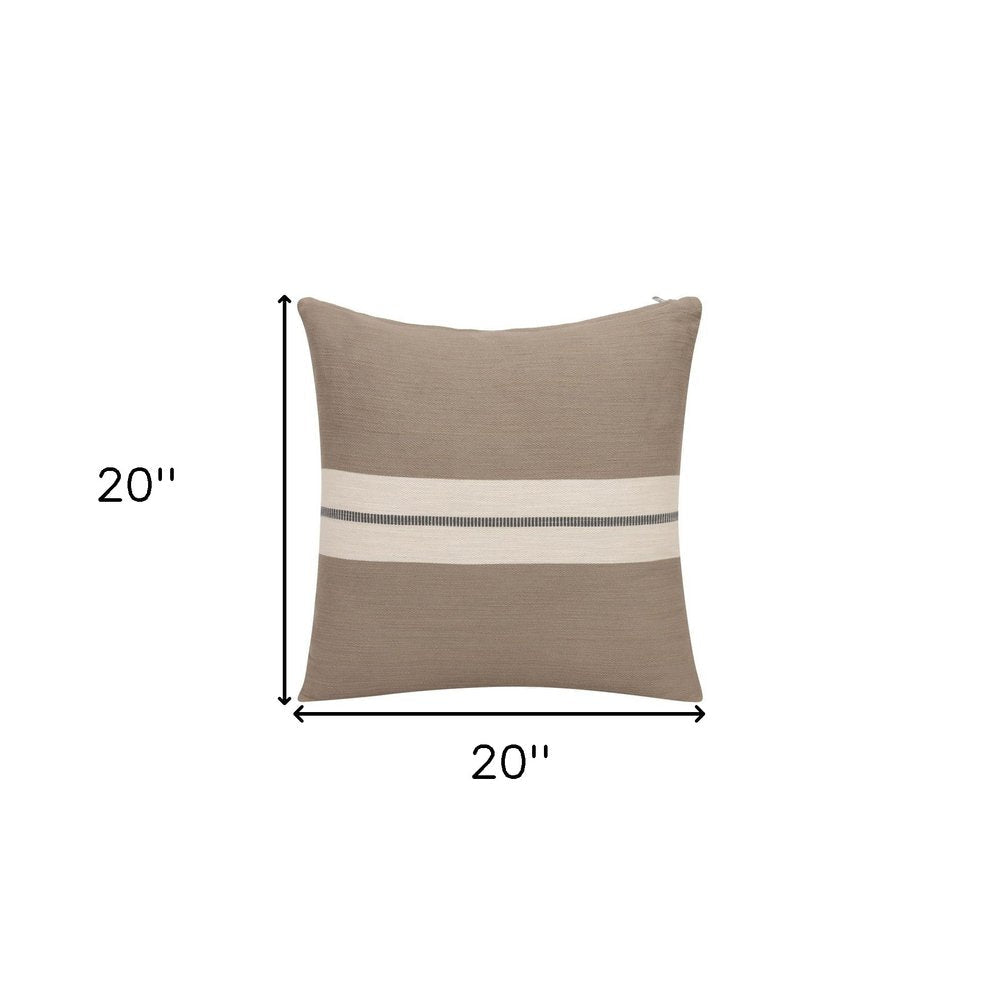 20" X 20" Brown Striped Cotton Zippered Pillow HomeRoots