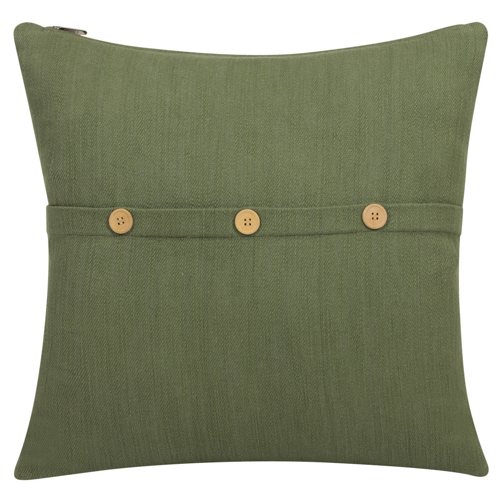 20" Forest Green Cotton Throw Pillow With Buttons