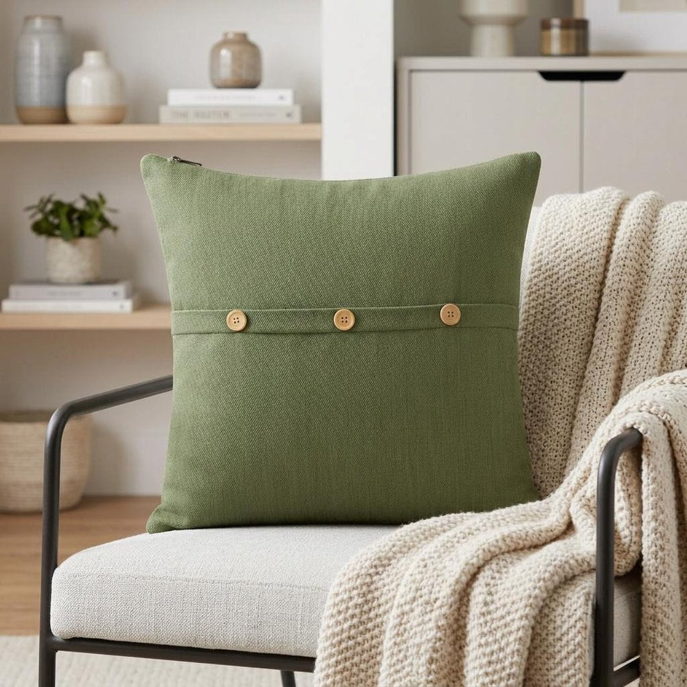 20" Forest Green Cotton Throw Pillow With Buttons HomeRoots
