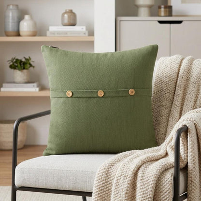 20" Forest Green Cotton Throw Pillow With Buttons HomeRoots