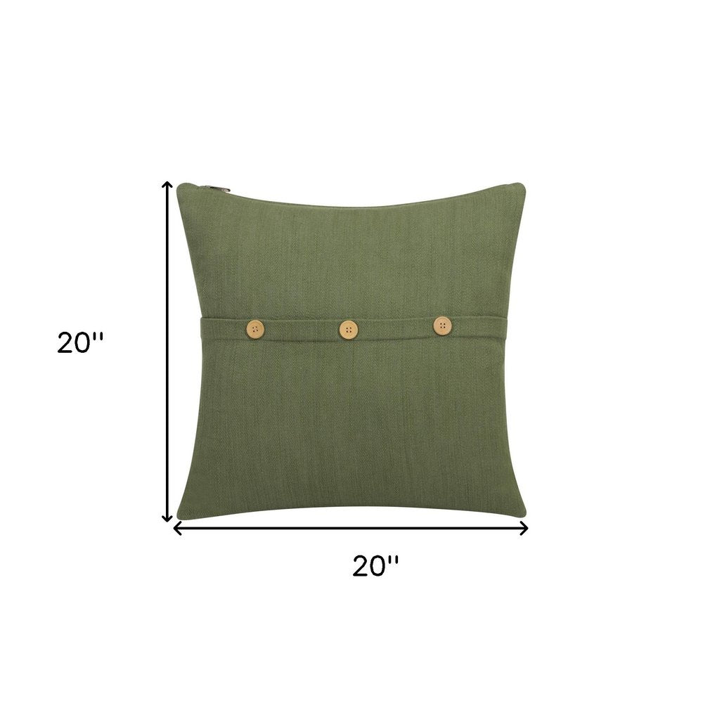 20" Forest Green Cotton Throw Pillow With Buttons HomeRoots