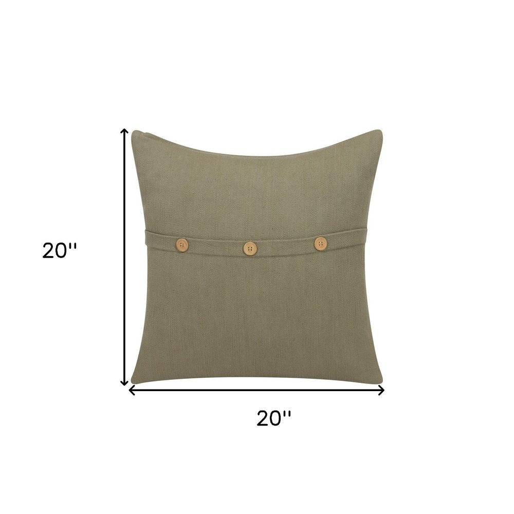 20" Sage Green Cotton Throw Pillow With Buttons — view 6