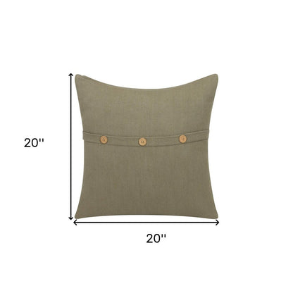 20" Sage Green Cotton Throw Pillow With Buttons HomeRoots