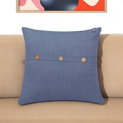 20" Blue Cotton Throw Pillow With Buttons FurniFindUSA