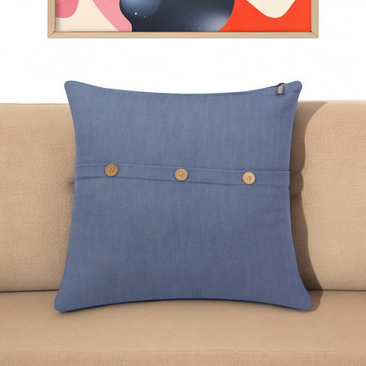 20" Blue Cotton Throw Pillow With Buttons