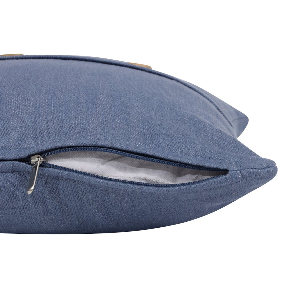 20" Blue Cotton Throw Pillow With Buttons — view 5