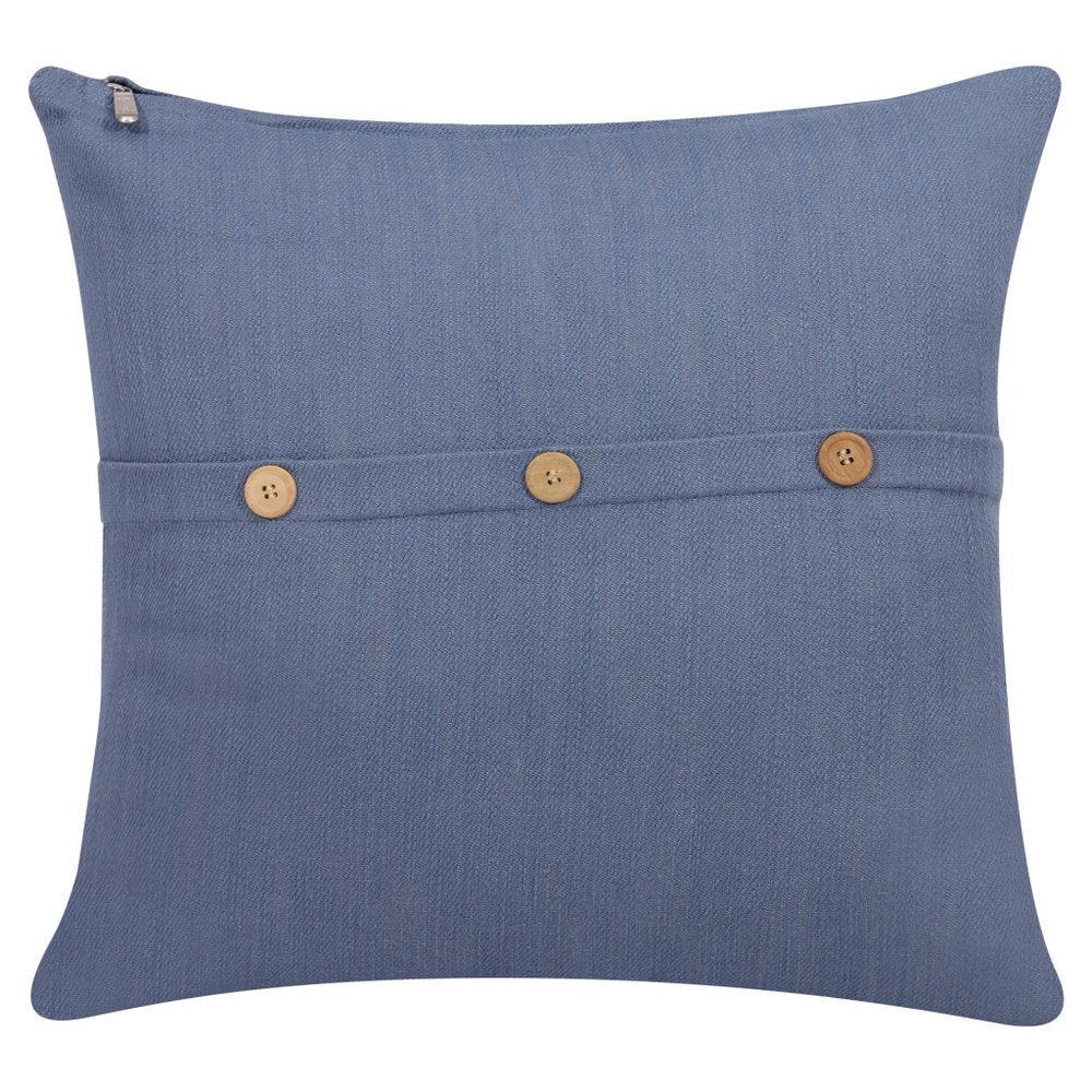 20" Blue Cotton Throw Pillow With Buttons — view 3
