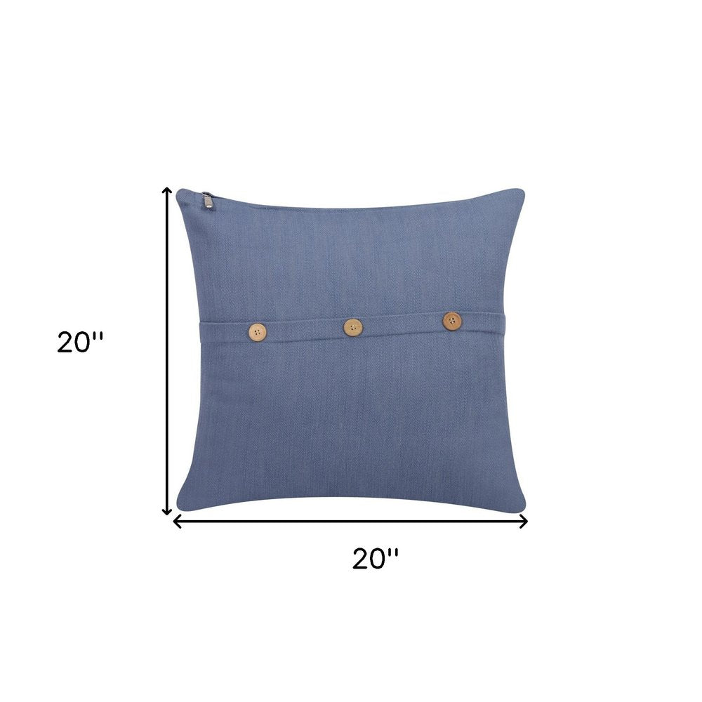 20" Blue Cotton Throw Pillow With Buttons — view 6