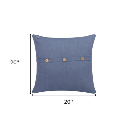 20" Blue Cotton Throw Pillow With Buttons HomeRoots