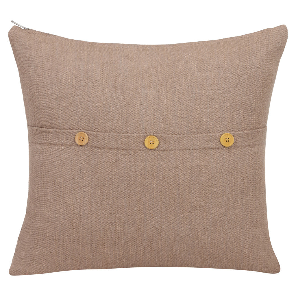 20" Brown Cotton Throw Pillow With Buttons