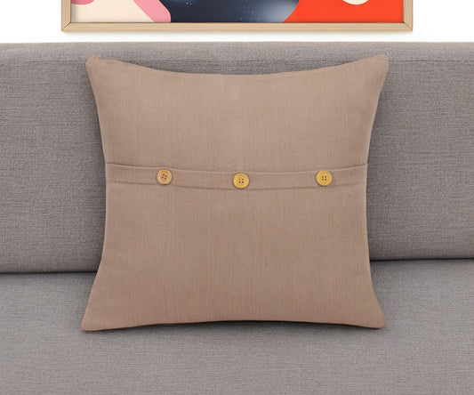 20" Brown Cotton Throw Pillow With Buttons