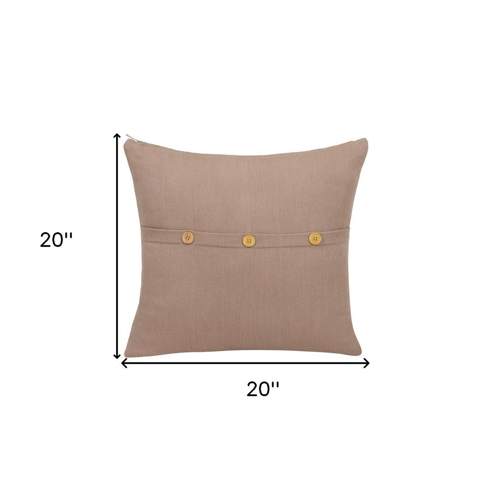 20" Brown Cotton Throw Pillow With Buttons — view 6