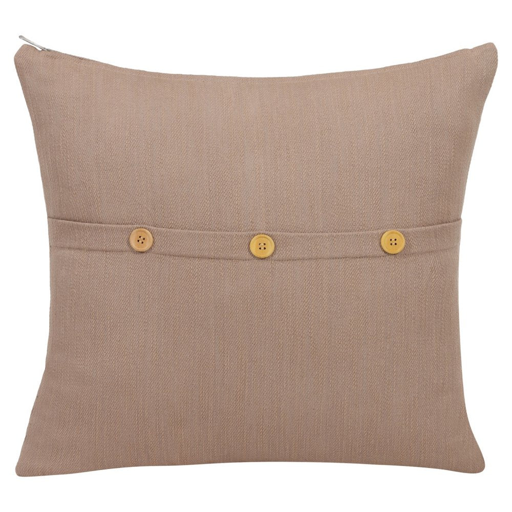 24" Brown Cotton Throw Pillow With Buttons — view 3