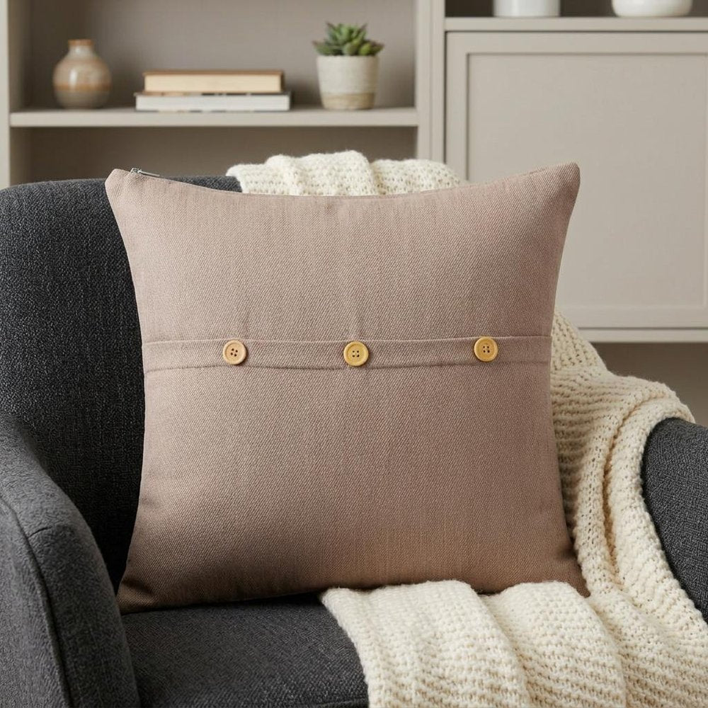 24" Brown Cotton Throw Pillow With Buttons HomeRoots