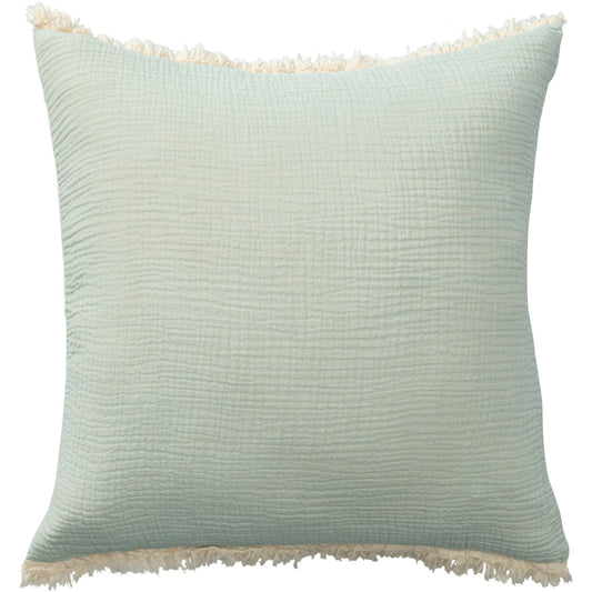 20" X 20" Green Cotton Zippered Down Pillow With Fringe