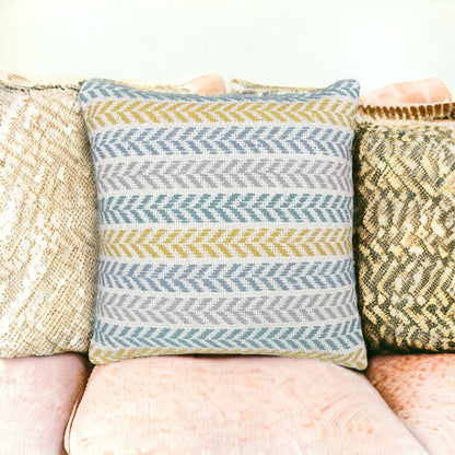 Set of Two 18" X 18" Yellow Beach Chevron Cotton Zippered Pillow