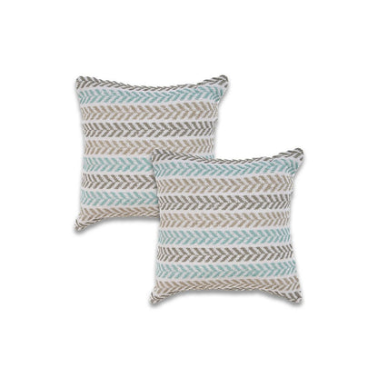 Set of Two 18" X 18" Blue Beach Chevron Cotton Zippered Pillow HomeRoots