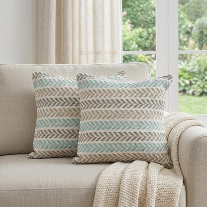 Set of Two 18" X 18" Blue Beach Chevron Cotton Zippered Pillow