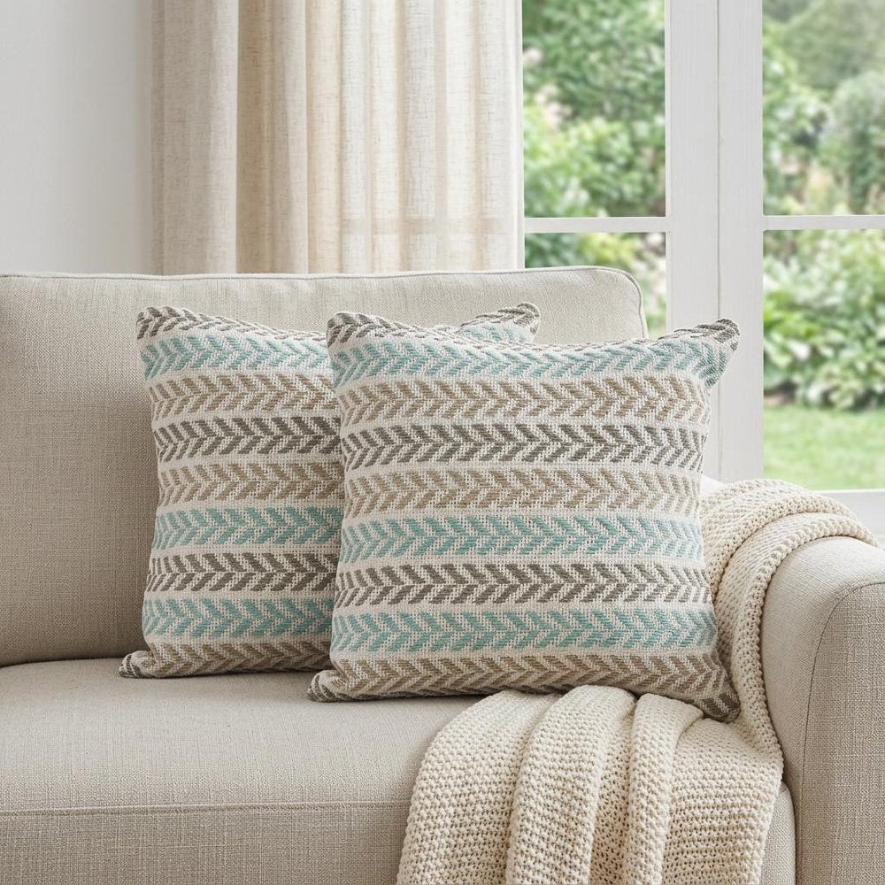 Set of Two 18" X 18" Blue Beach Chevron Cotton Zippered Pillow HomeRoots
