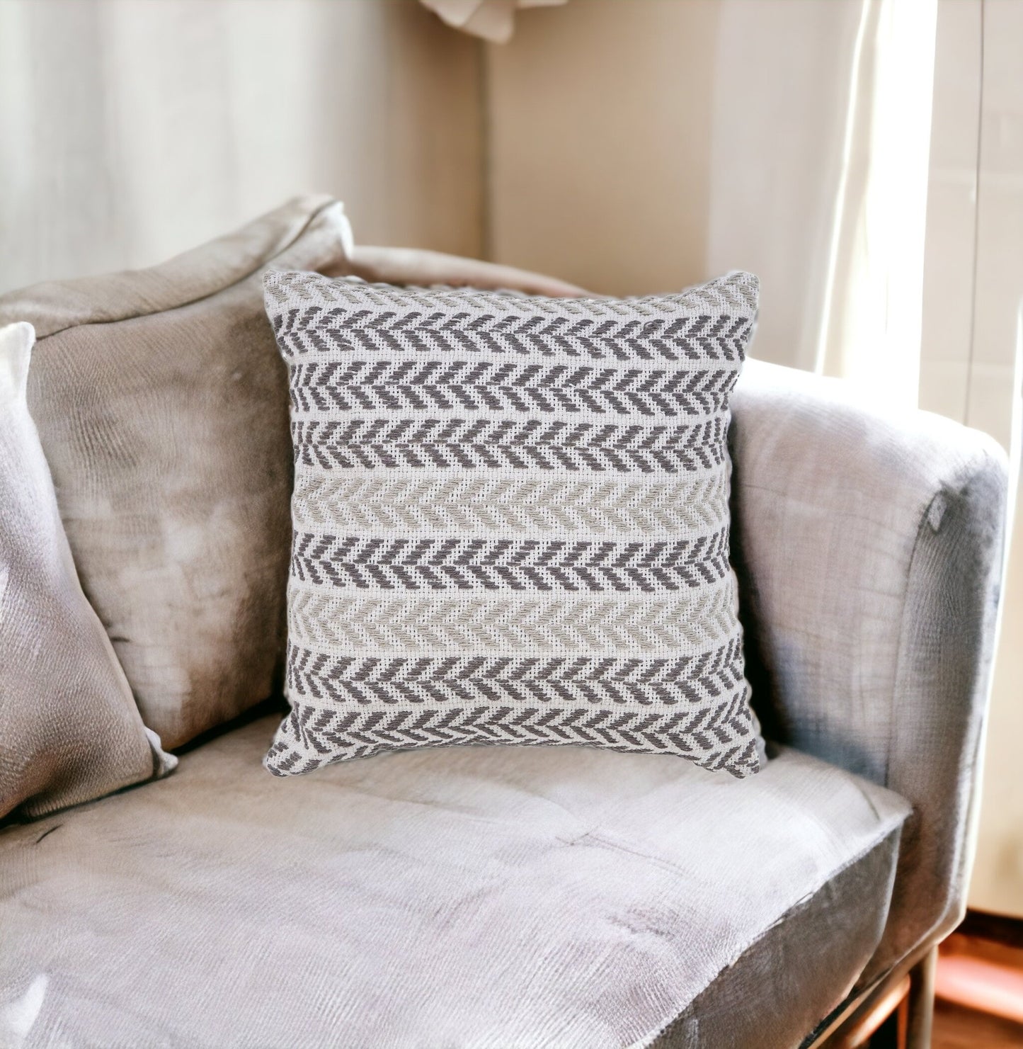 Set of Two 18" X 18" Gray Beach Chevron Cotton Zippered Pillow