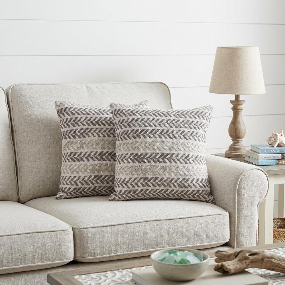 Set of Two 18" X 18" Gray Beach Chevron Cotton Zippered Pillow HomeRoots